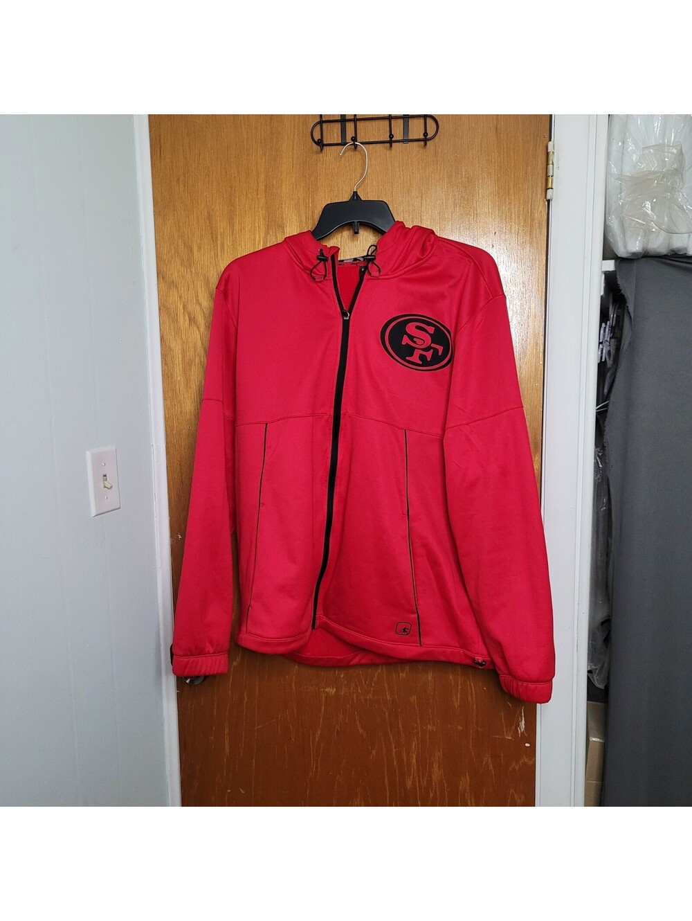 And1 San Francisco 49ers Jacket Red Zippered Fleece Lined Hooded Size Large